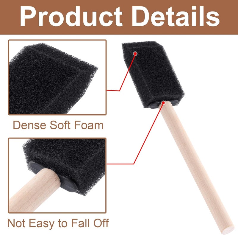 YAOJOE 4 pcs Foam Paint Brushes, 1"/2"/3"/4" Reusable Wood Handle Sponge Brushes for Staining, Flexible Craft Foam Brushes for DIY Painting, Varnishes, Cleaning - Black - Image 3
